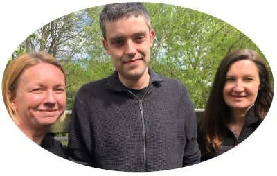 Joanna, Calum and Maebh, Health All Round's Community Link Workers, standing together